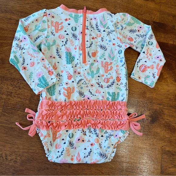 Ruffle butts Cactus Orange coral mint green one piece swimsuit size 18-24 months - Picture 3 of 3